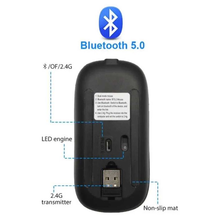 Мышка беспроводная с LED подсветкой и Bluetooth 5.2 + 2.4 Гц