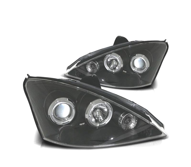 FARÓIS FRONTAIS ANGEL EYES PARA FORD FOCUS 98-01. FUNDO PRETO
