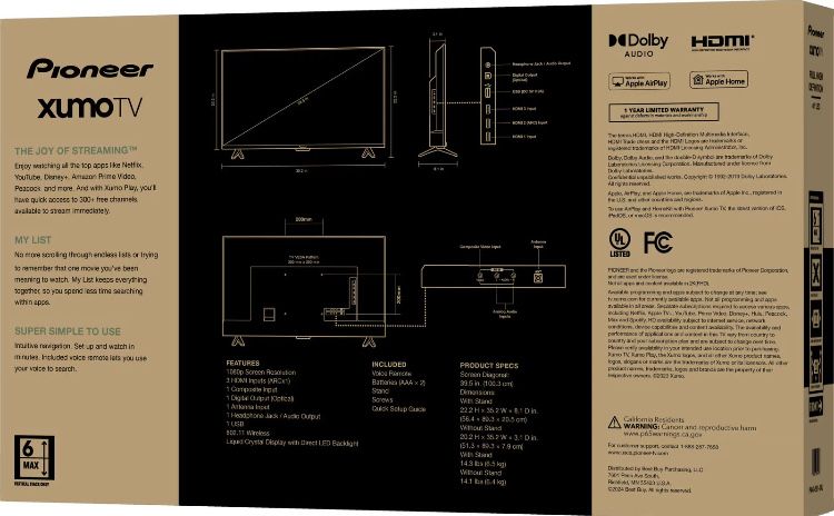 Pioneer 40” НОВИЙ! СмартТВ FHD/Wi-Fi/Bluetooth