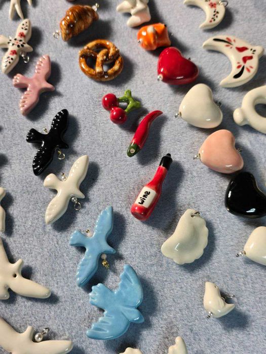 Керамічні намистини, пташка, каштан, вареник, сердечко, баран, круасан