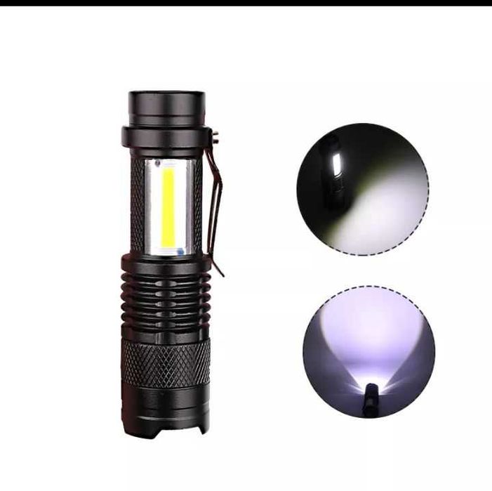 Алюминиевый сфонарик с 2мя Led диодами XPE+COB  microUSB зарядка