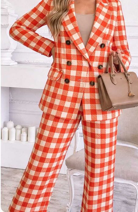 Marynarka i spodnie, w kratę pepitkę w stylu preppy, smart casual
