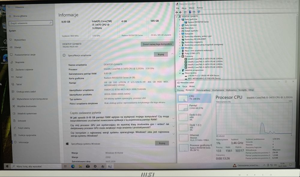 Komputer Gamingowy i5/8GB/RX/SSD/WIN10