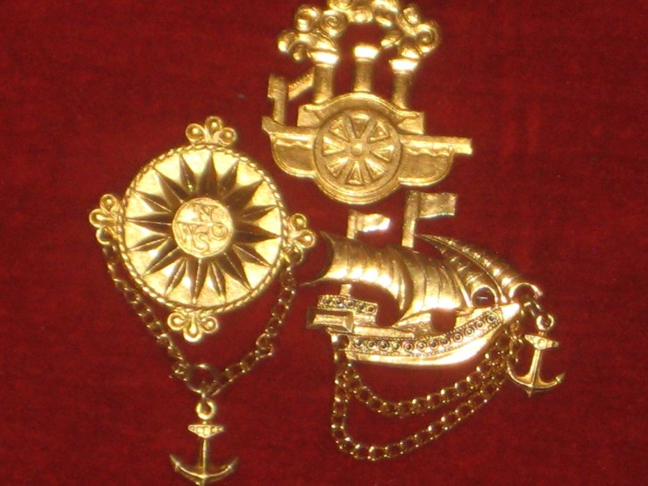 Значки СССР 3шт Турист Путешествия знаки Корабли набор метал позолота