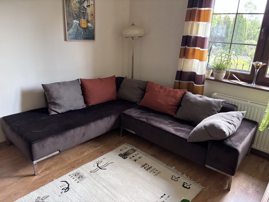 Czekoladowy (ciemny brąz) naroznik, welur - swieżo po renowacji