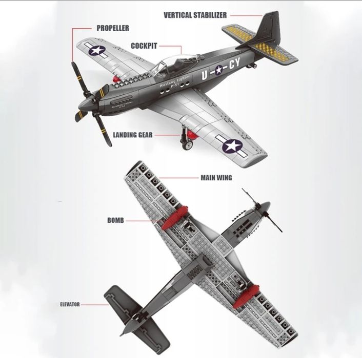 Конструктор самолет Mustang 2  боевой военный истребитель 258шт LEGO