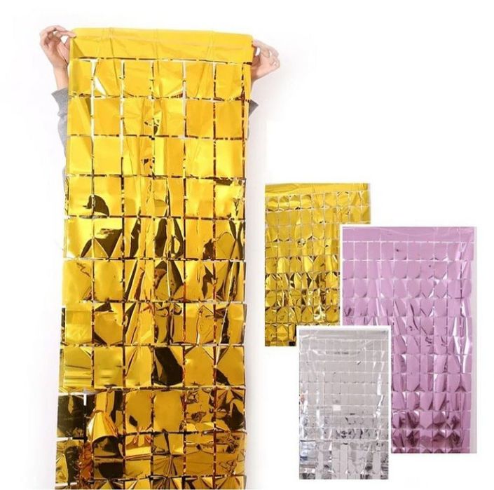 Штора из фольги дождика квадратиков заневес фон банер для фотозоны