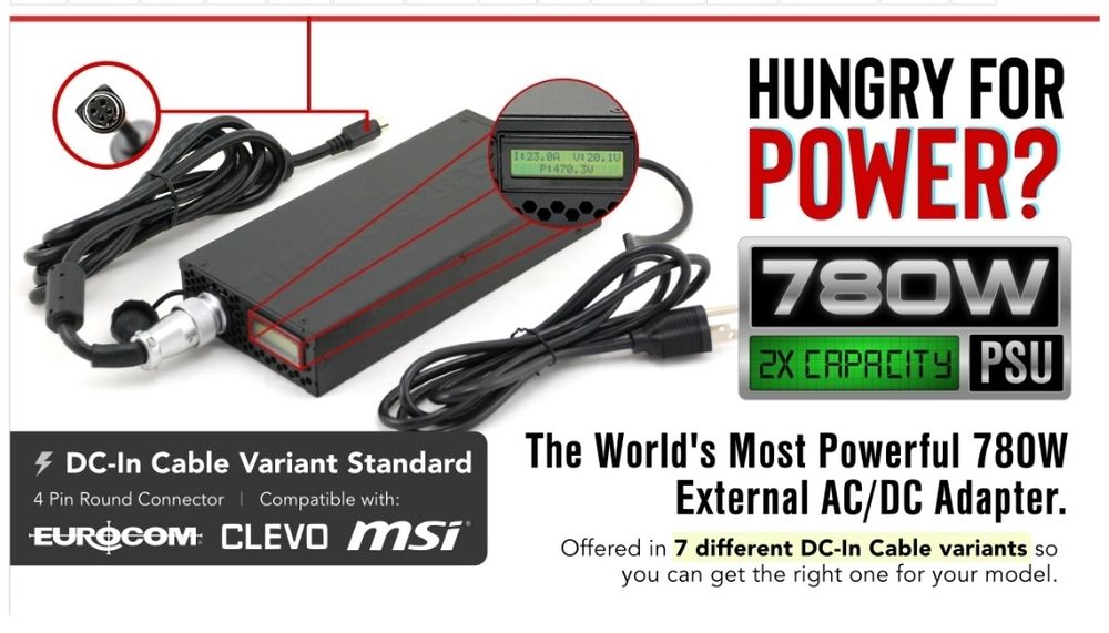 Блок питания ТОП 780w 19.5V 38A Eurocom  Clevo 4pin