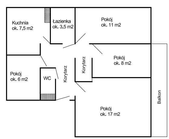 4-pokojowe mieszkanie, pierwsze piętro, 64 m2