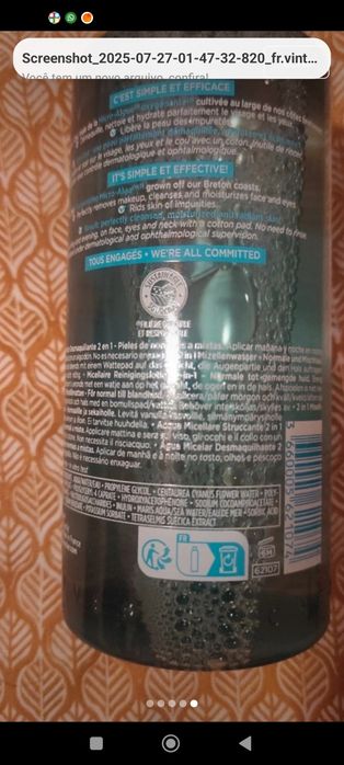 Água Micelar Yves Rocher 400ml