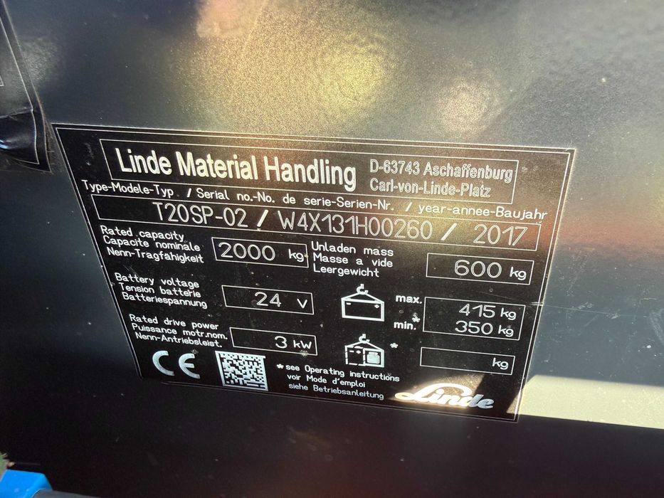 Linde T20SP waga widły ważące rydwan paleciak