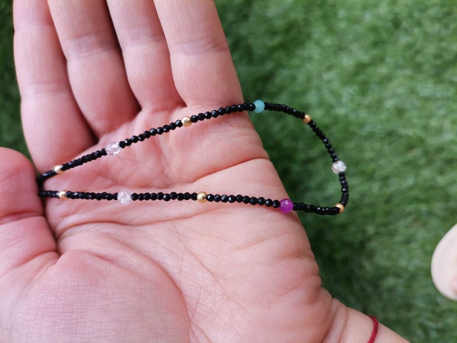 Naszyjnik choker kamienie kryształ amazonit jadeit srebro