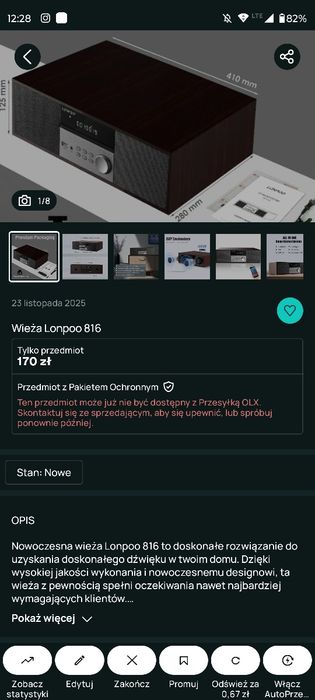 Wieża  stereo drewniana