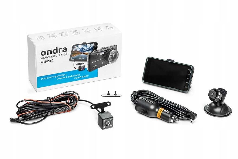 Wideorejestrator dotykowy 4" FHD szerokokątny kąt 170° przód 120° tył