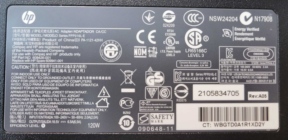 Блок живлення та кабель HP 120W 18.5V 6.5A 7.4x5.0 pin неттоп ноутбук