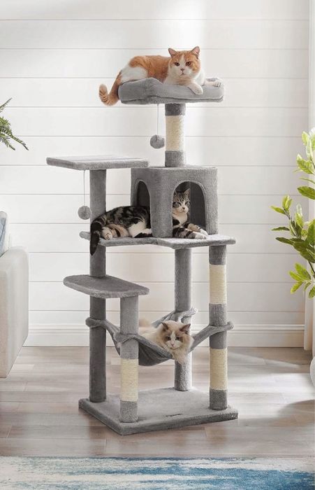 Drapak dla kota xxl szary z hamakiem budką kocia wieża