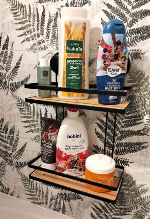 Półka łazienkowa ścienna  czarna bez wiercenia Bambus LOFT