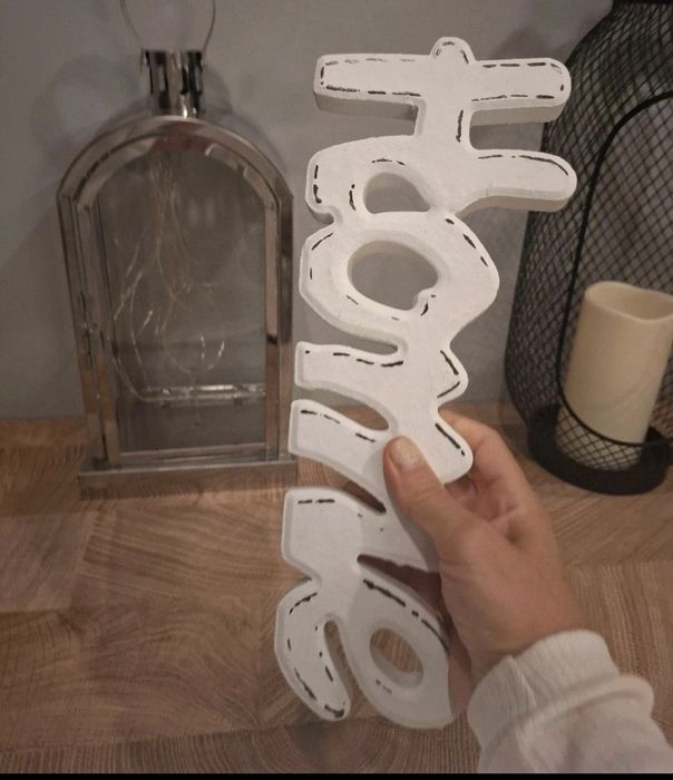 Napis stojący Home ozdoba biały