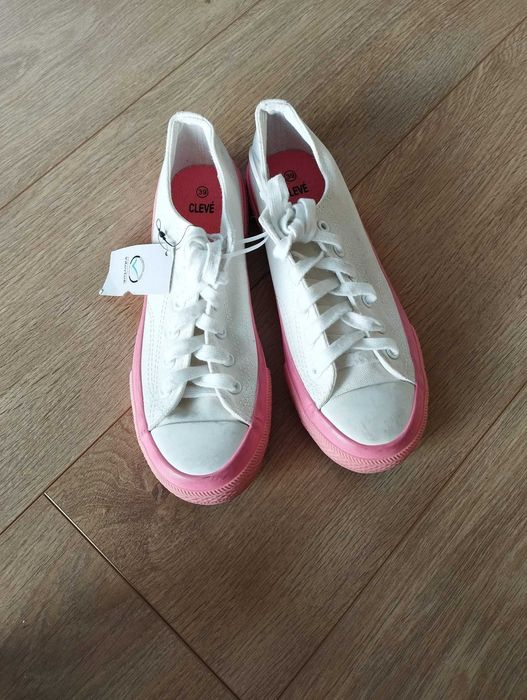Nowe Trampki Cleve Rozmiar 39 Biało Różowe Modne Casual na Wiosnę