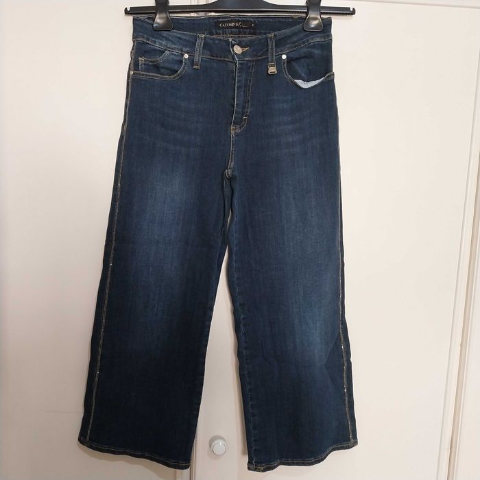 Calças de ganga com risca brilhante