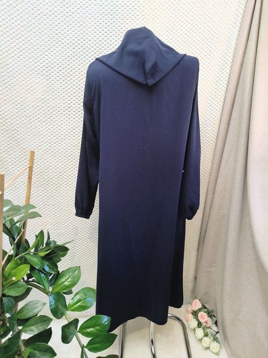 Długi granatowy jesienny damski płaszcz z kapturem r. XL/XXL 42/44