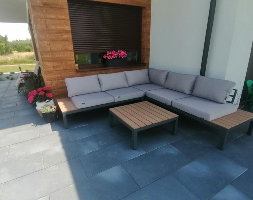Narożnik aluminiowy ogrodowy BALI premium stolik deska zestaw mebli