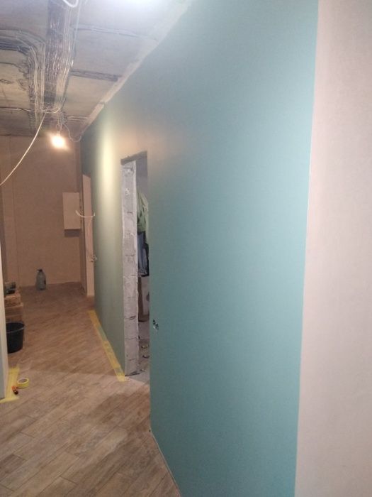 Монтаж гипсокартона. Шпаклевка стен под покраску, обои. Покраска. Обои