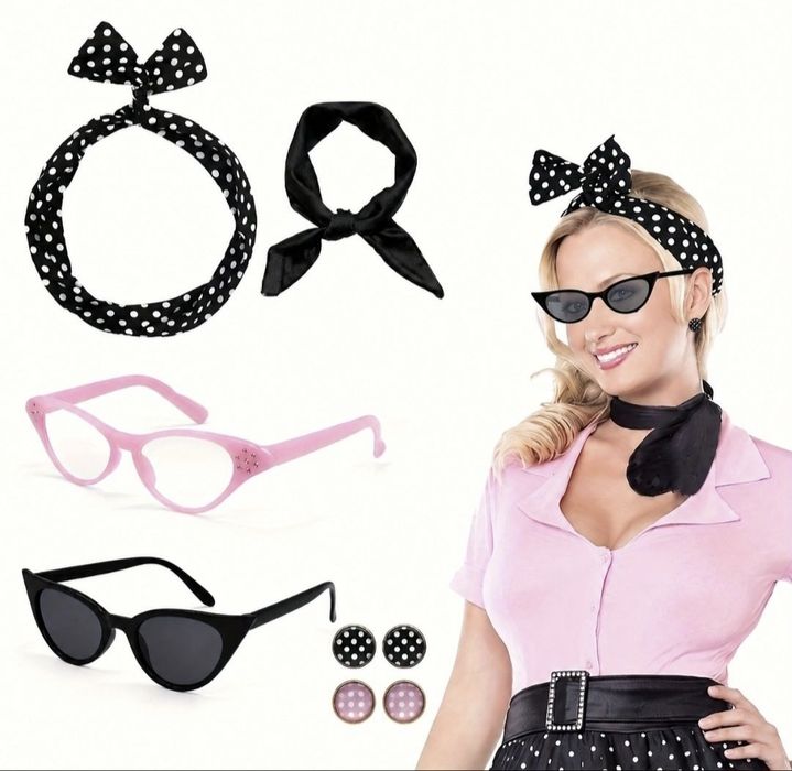 Nowy! Zestaw akcesoriów lata 50 pin up girl retro vintage kropki