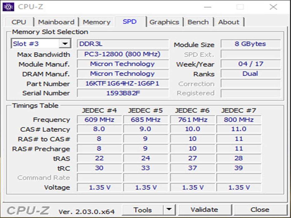 DDR3 8GB Micron 12800 L
