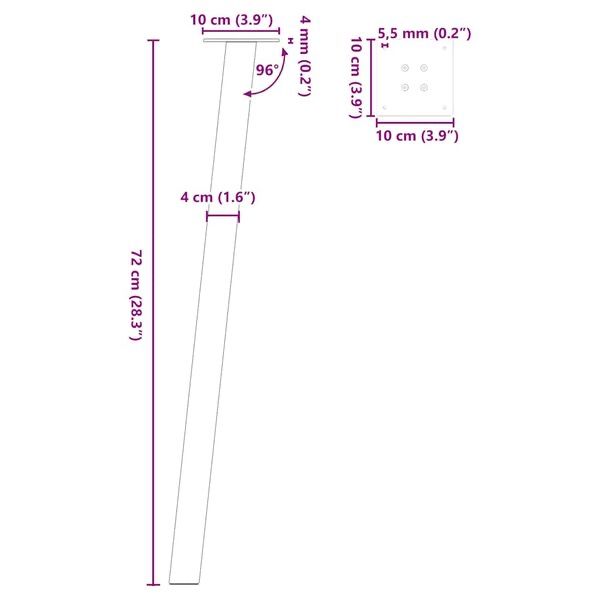Nogi do stołu konsolowego 4 szt. Naturalna stal 72 cm