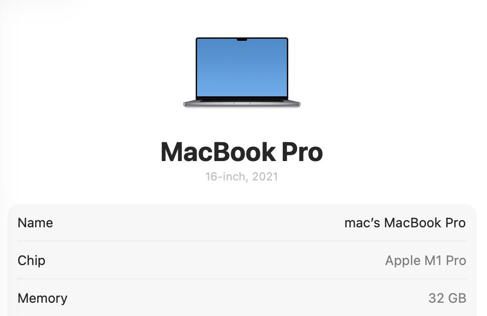 MacBook Pro 16’ 2021 M1 Pro 32 GB RAM 512GB SSD