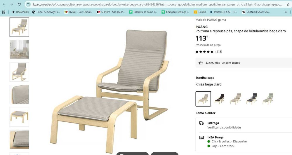 Cadeira de balanço POANG , da IKEA , com apoio para os pés opcional. Estado de novo.