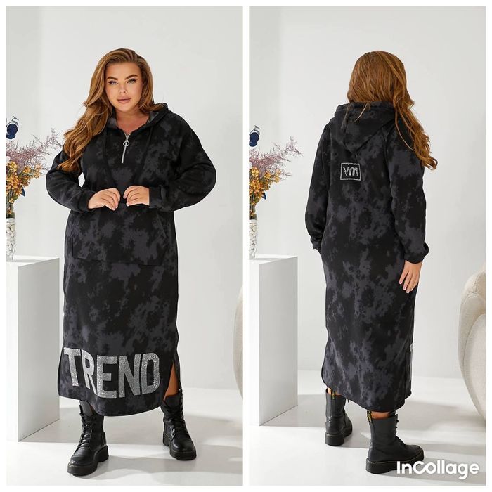 Теплое платье -худи на флисе большие размеры