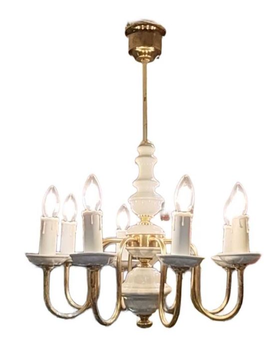 Żyrandol ośmioramienny Polam Poznań 13Z438, świeczki, porcelana /PRL