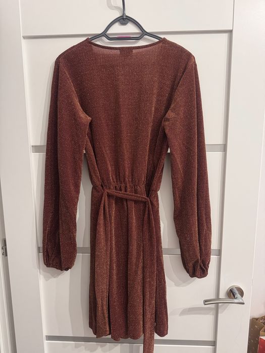Sukienka kopertowa L ceglana ceglasta brokat