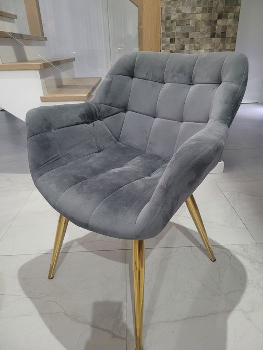 15 szt. Krzeseł do jadalni salonu Fotele szare, złote nogi