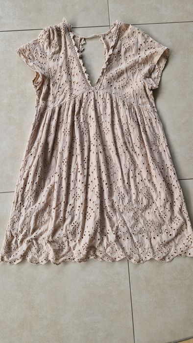 Ażurowa sukienka Boho beżowa one size