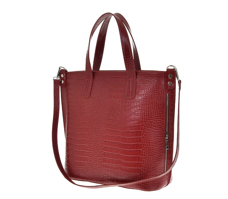 Torebka damska A4 skóra naturalna czerwona kroko LAURA BIAGGI