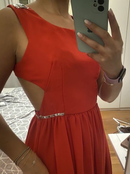 Vestido cetim encarnado para baile/cerimonia