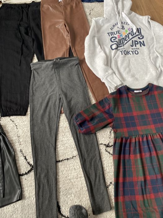 Zestaw spodnie leginsy sweterki xs s zara h&m tommy superdry