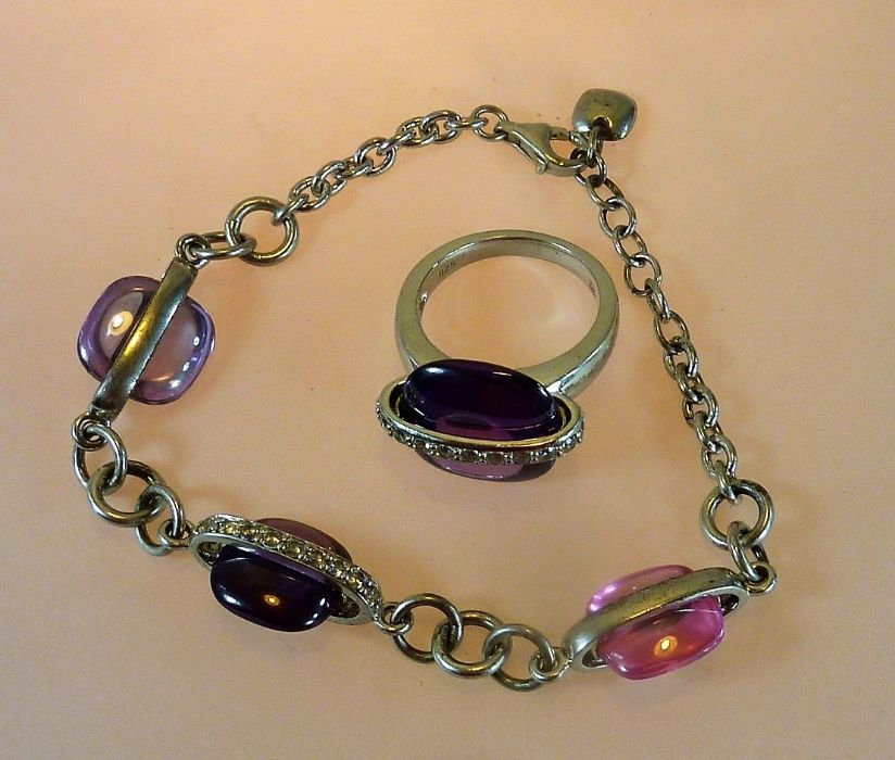 Srebrna Bransoletka + Pierścionek Srebro 925 Kryształ górski, cyrkonie