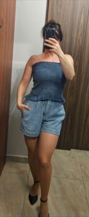 Niebieski jeansowy marszczony top Zara