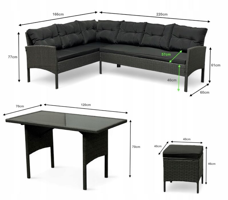 Meble ogrodowe zestaw narożnik technorattan stół