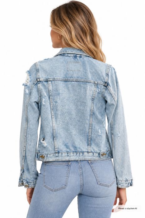 Kurtka jeansowa katana z dziurami niebieska Denim Core XS