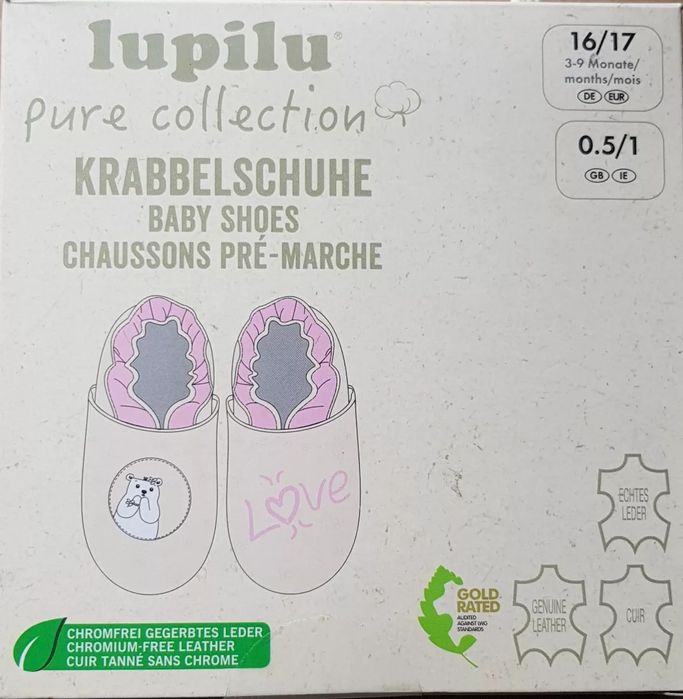 Дитячі шкіряні пінетки, чешки, тапочки для дівчинки Lupilu.