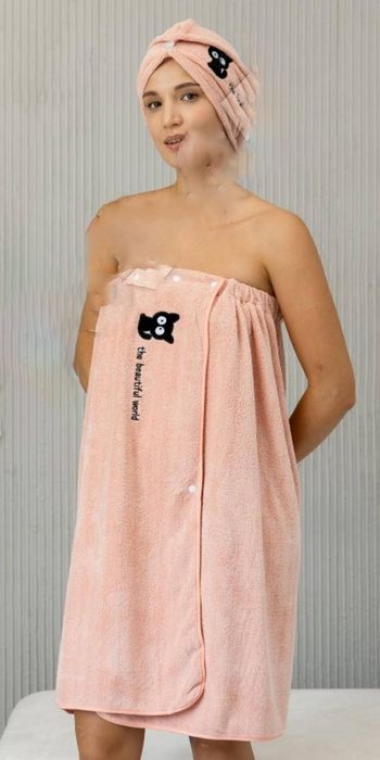 Набір рушник халат жіночий  банний сауна мікрофібра подарунковий