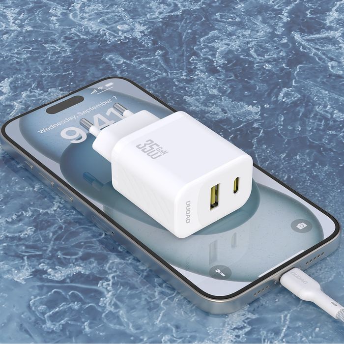 Ładowarka sieciowa Dudao A27MaxCEU PD QC 35W USB-A USB-C z kablem USB-C - biała