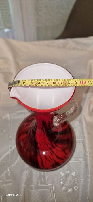 Wielka Karafka Wazon Murano Style • 29,5 cm • Czerwono-Czarna • PRL Vintage