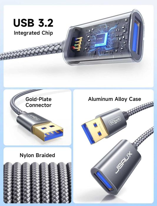 Szybki Kabel Przedłużacz Usb 3 M  Wtyczka Usb A Na Gniazdo A Nylonowy