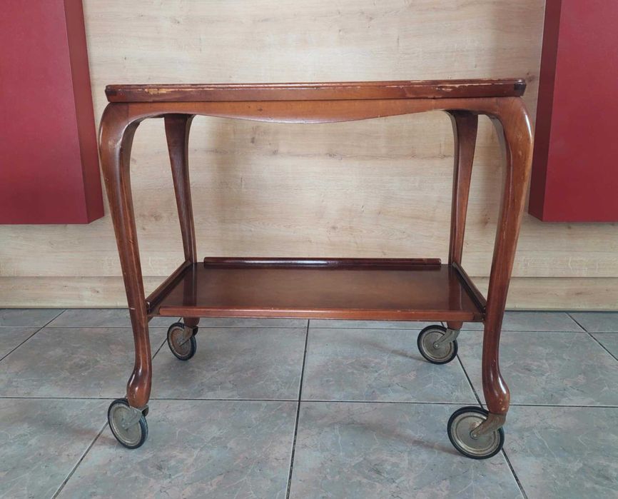 Wózek kelnerski drewniany lakierowany. Retro. Używany. Stan dobry.